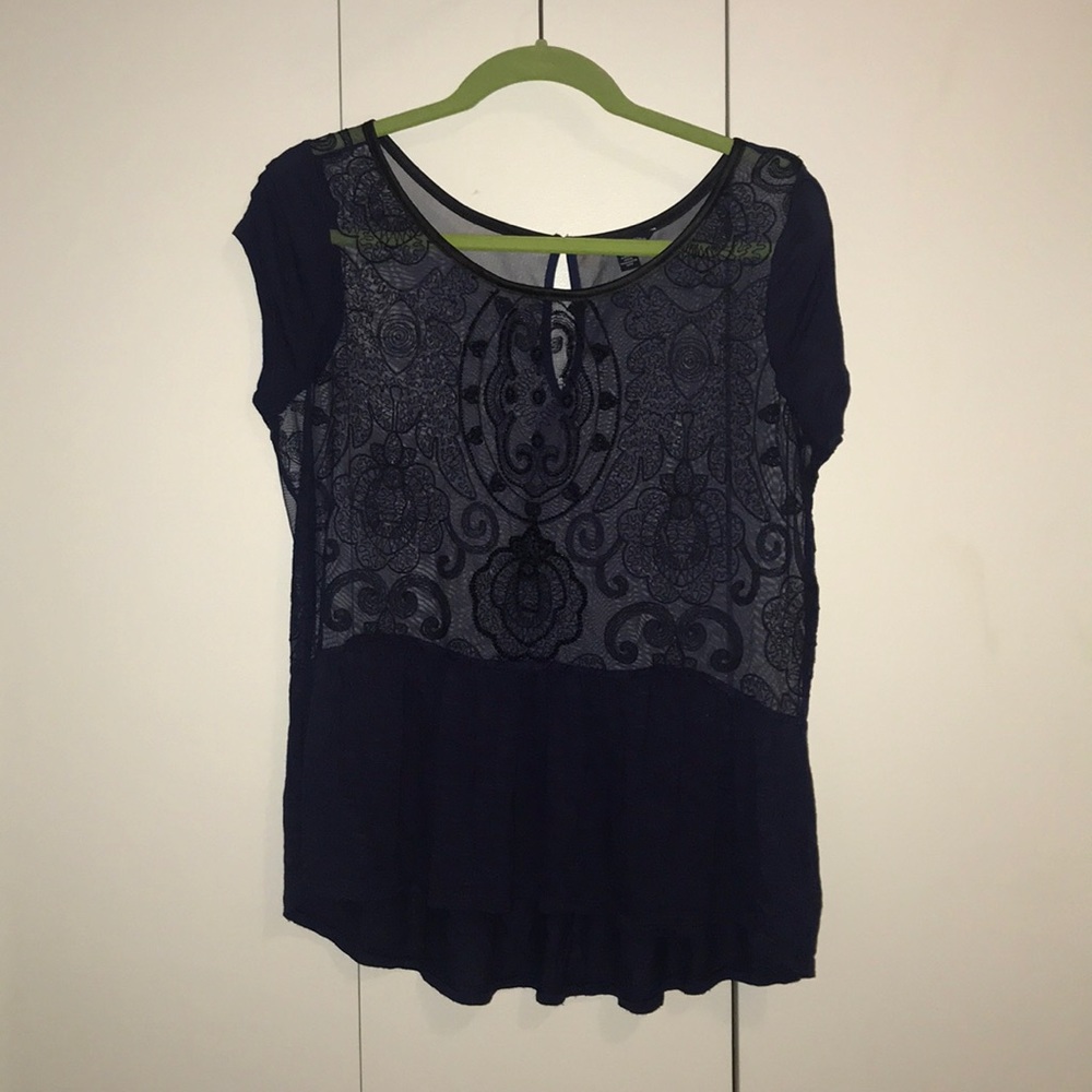 Navy and black semi-sheer peplum top
